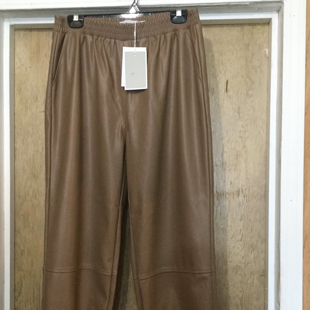 NWT ICHI Faux tannish leather jogger style pull on pants